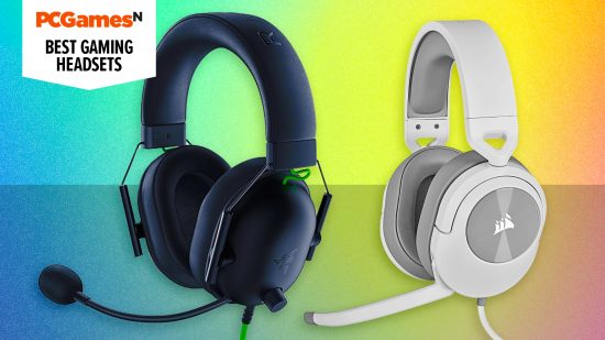 Best gaming headsets - two gaming headsets against a gradient background